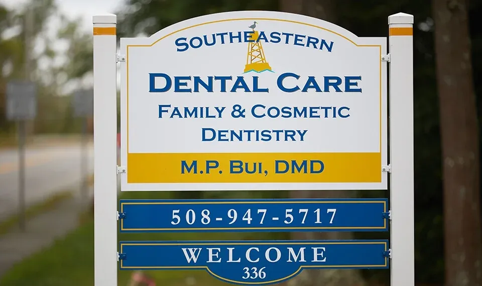 The Southeastern Dental Care sign outside the practice on Bedford Street in Lakeville